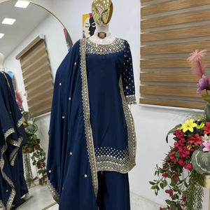 Nouvelle série de créateurs, ensemble Sharara pour fête, ensemble Dupatta, style moderne, tissu en crêpe naturel, travail en micro-soie, Salwar Kameez, séchage rapide, tout - Product Image 1