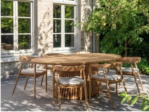 <b>Round</b> Teak <b>Garden</b> Set Outdoor Dining <b>Table</b> and Chairs Set for 6 Person Weather Resistant Restaurant Patio Furniture - Product Image 3
