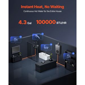 Scaldabagno Istantaneo a Propano Senza Serbatoio 4.3 Galloni 100000 BTU, Acqua Calda Istantanea per Interni, Controllo Intelligente della Temperatura, Display LED, per Camper e GPL - Product Image 2
