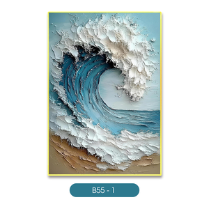 Peinture murale en soie artisanale de luxe, design vagues bruyantes, décoration intérieure blanche, Vietnam OEM ODM - Product Image 1