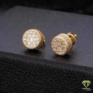 Pendientes Circulares de Diamantes Cultivados en Laboratorio VVS de Alta Gama en Plata de Ley 925 con Acabado en Oro y Detalles Geométricos de Piedras - Product Image 5