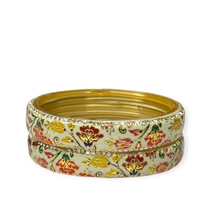 Wholesale Price Affordable Designer Gold Plated <b>Glass</b> <b>Bangles</b> Set White Multicolor Traditional Pattern Festive Wear - Product Image 1