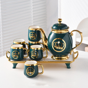 Decorative Royal <b>Tea</b> <b>Set</b> With Intricate Golden Artwork Premium Porcelain <b>Tea</b> Cups Stylish Teapot Decorative Serving Tray - Product Image 2