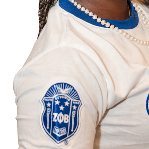T-shirt Zeta Phi Beta en chenille pour femme, avec lettres grecques brodées, tee-shirt Ringer de qualité supérieure, tenue décontractée et élégante - Product Image 4