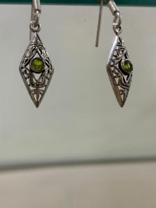 Handmade German <b>Silver</b> <b>Drop</b> <b>Earrings</b> Peridot Round Gemstone Stylish Engagement Wedding Party Trendy Unique Gift Women Jewelry - Product Image 2