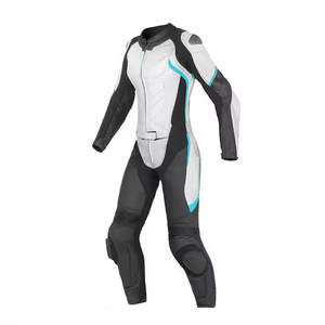 Men's White Black Leather Motorcycle Racing <b>Suit</b> <b>Full</b> <b>Body</b> Protective Gear with Blue Accents - Product Image 4