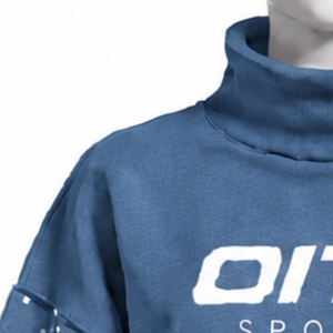Sudadera Oversize Azul Denim para Mujer con Cuello Simulado y Mangas con Perlas, Estilo Holgado Casual Urbano de Manga Larga para Invierno - Product Image 6