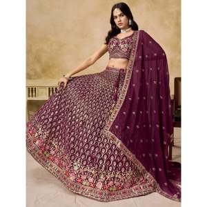 <b>Wedding</b> Wear Maroon Zari Embroidered Georgette Lehenga Choli - Product Image 3