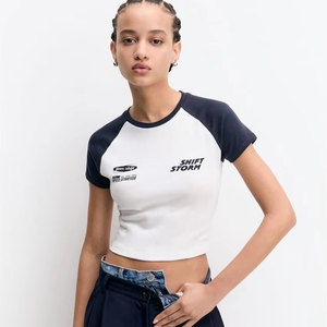 Camiseta de Moda Personalizada al por Mayor para Mujer, Diseño Casual en Contraste Blanco y Negro, Corte Ajustado, Talla Grande - Product Image 1