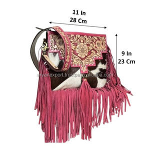 Designer Premium Style Hand Tooled Cowhide Leather Fringe Sling Bag Floral Pattern Boho Shoulder Crossbody Purse for Women's - Product Image 2