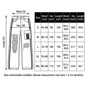 High Waist Ripped Wide Leg Denim Jeans <b>Women</b> Cargo Side Stripe Distressed Streetwear Hip Hop Baggy <b>Trousers</b> - Product Image 6