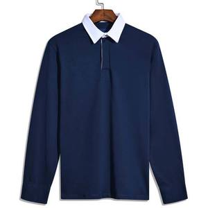 Chemise de rugby à manches longues pour homme, taille plus, col rond, logo brodé personnalisé, tissu 100% coton, couleur bleu foncé, pull-over, chemises de sport - Product Image 1