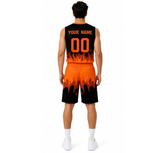 Ensemble de maillots de basket-ball personnalisés avec impression de flamme, unisexe, sans manches, col en V, polyester respirant, taille adulte 00, nom de l'équipe personnalisé - Product Image 5