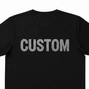 Camiseta Negra de Manga Corta con Cuello Redondo para Hombre, con Diseño de Letras Personalizadas con Pedrería, Corte Regular, Estilo Informal de Punto Jersey - Product Image 5