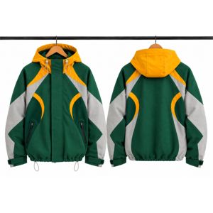 Veste à capuche unisexe à blocs de couleur coupe-vent à manches raglan avec fermeture éclair, style sportif, 100 % coton, automne, noir, jaune, gris - Product Image 3