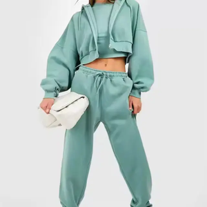 Ensemble de survêtement pour femme en tricot noir à capuche, 2 pièces, sweat-shirt à manches longues, pantalon de jogging, vêtements de sport décontractés, toutes saisons, coupe classique - Product Image 2