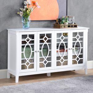 Credenza Bianca Stile Mid-Century con Ante in Vetro e Ripiani Regolabili per Sala da Pranzo e Bar in Villa - Product Image 2