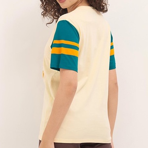 New Arrival Women's V-Neck Contrast Sleeve <b>T</b>-<b>Shirt</b> Loose Fit Casual Short Sleeve Cotton Jersey Spring Summer Diamonds <b>Sequined</b> - Product Image 3