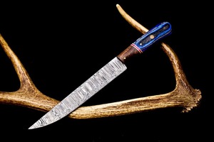 Cuchillo de caza hecho a mano de acero de Damasco, hoja de punta caída, mango de madera, 12 pulgadas, filo biselado afilado, cuchillo de caza para uso en exteriores. - Product Image 3