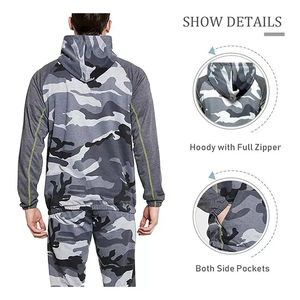 Qualité supérieure Dernière conception Mode Hommes Camouflage Manches Longues Hoodies Pantalon Ensemble Survêtements Joggers 2 Pièces Camo Sport Costume - Product Image 5