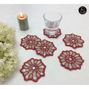 <b>Beaded</b> <b>coasters</b> home office desks and workspaces Bohemian bead <b>coasters</b> with macrame details <b>Beaded</b> for holiday parties - Product Image 1
