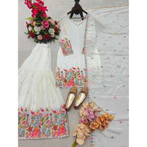 Conjunto de Top Elegante y Transpirable de Chifón con Mangas Largas y Sarara Dupatta para Mujer, Ideal para Fiestas - Product Image 5