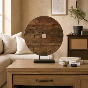 Statue ronde en bois ornement Sculpture d'art en bois fait à la main pour dessus de table accessoires de décoration de la maison - Product Image 5