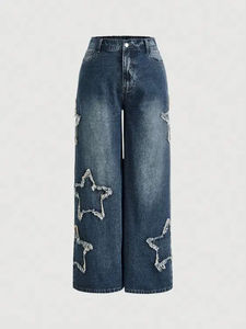 Wholesale <b>Women's</b> Embroidered Denim Flare <b>Jeans</b> High Waist Button Fly Loose <b>Baggy</b> Winter Pants - Product Image 1