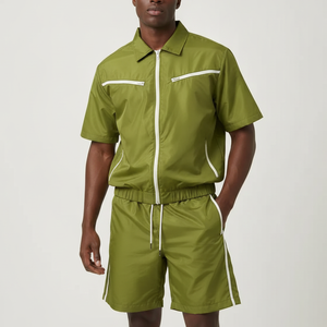 Ensemble de survêtement en nylon pour homme avec logo personnalisé, deux pièces, coupe-vent, short et veste assortis, ensemble de short coupe-vent contrasté - Product Image 5