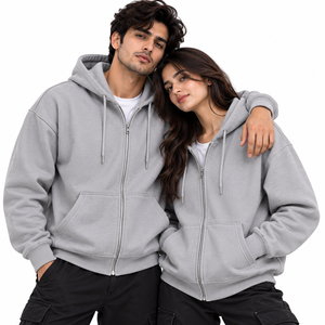 Wholesale Custom <b>Men</b>’s Zip Up Sweatshirt Heavyweight Cotton Fleece <b>Plain</b> Oversized Streetwear <b>Hoodies</b> Y2K Fashion Supplier USA - Product Image 4