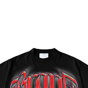 <b>Black</b> Oversized Men's T-Shirt Red Letter Silk Screen Printed Short Sleeve <b>Turtleneck</b> Formal Eco-Friendly Breathable Jersey - Product Image 3
