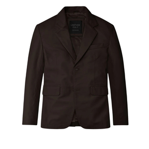 Blazer Casual Elegante de Cuero para Hombre, Cuello Camisero, Cierre de un Botón, Color Sólido - Product Image 1