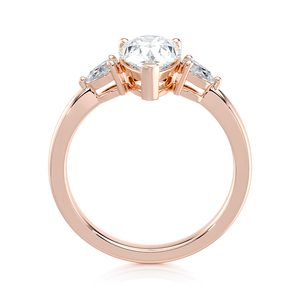 แหวนเพชรทรงลูกแพร์เพาะเลี้ยงในห้องปฏิบัติการ ประดับเพชรสามเม็ด ทองคำ 10K สีเหลือง รับรองโดย IGI พร้อมเพชรทรงมาร์คีส์ด้านข้าง เหมาะสำหรับงานหมั้น งานแต่งงาน หรือเป็นของขวัญ - Product Image 2