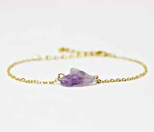 Raw Amethyst Bracelet 925 Sterling Silver 14k Gold Plated Chain Minimalist Women Jewelry Handmade Wholesale Supplier - Product Image 2