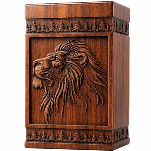 Urne funéraire pour lion, boîte à souvenirs en bois gravée et personnalisée pour animaux de compagnie et bébés, écologique et durable, pour cendres - Product Image 1