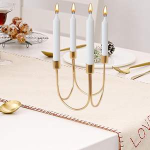 Porte-bougies coniques à 4 bras, bougeoir doré en métal, porte-bougie pour cheminée, centre de table - Product Image 5