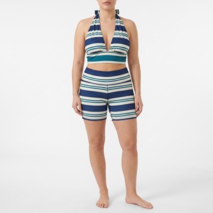 Retro Striped Custom Neck Crop Top High Waist Skinny Fit Biker Shorts Two Piece Set Womens Summer <b>Beach</b> Vacation Outfit - Product Image 1