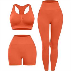 Wholesale Price 3 Piece Yoga Set Racerback Crop Top High Waist <b>Leggings</b> <b>Shorts</b> Seamless Breathable Activewear For Women - Product Image 1