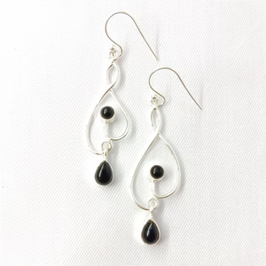 Classic Sterling Silver <b>Black</b> Onyx <b>Dangle</b> <b>Earrings</b> Twist Wire Drop Hook Minimalist Jewelry Everyday Wear - Product Image 3