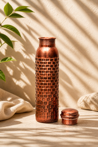 <b>1</b> <b>Litre</b> 500ml Capacity Copper Water <b>Bottle</b> Grid Pattern Portable Travel Drinkware Reusable Lid Minimalist Classic Design Outdoor - Product Image 6