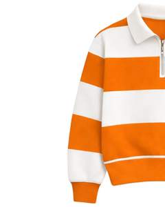 Sweat-shirt à col zippé rayé orange et blanc pour homme, col rabattu, pull en polaire décontracté pour l'hiver, fabricant OEM personnalisé - Product Image 3