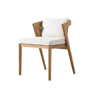Elegant Woven Outdoor Dining Chair Solid Teak Rattan Panel <b>Back</b> <b>Cushioned</b> Comfort Upholstered Seat Hotel Garden Furniture - Product Image 5