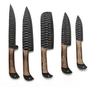 Juego de Cuchillos de Cocina de 5 Piezas, Acero Forjado a Mano, Hoja con Revestimiento Antiadherente Negro y Mango con Diseño de Madera - Product Image 5