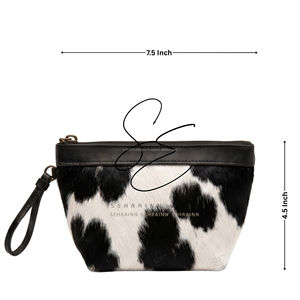 Genuine Cowhide Hair On Hide <b>Wristlet</b> Pouch Leather Zip Clutch Bag Cosmetic Organizer Mini Purse Women - Product Image 3