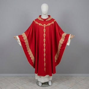 Casulla Roja Sólida Bordada para Sacerdote Católico, Túnica Litúrgica de Manga Larga con Frente para Ceremonias Religiosas, Primavera, Verano, Invierno - Product Image 1
