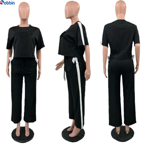 Ensemble de survêtement personnalisé pour femme avec logo - Tenue de sport décontractée AL - Nouvel ensemble 2 pièces pantalon large pour femme - Vêtements de yoga et d'été - Product Image 2