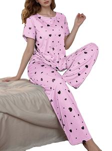 Conjunto de Pijama de 2 Piezas para Mujer, Color Sólido, Térmico, Transpirable, de Secado Rápido, Cintura Elástica, Top Camiseta con Tirantes Finos, Pantalones Cortos con Volantes, Casual - Product Image 2