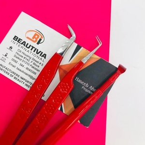 Pinzas de extensión de pestañas de acero sostenible de Color rojo, pinzas de pestañas, fibra de 90 grados, etiqueta privada puntiaguda, belleza de pestañas - Product Image 2