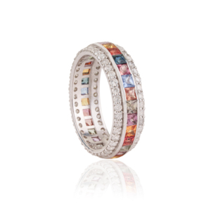 Bague éternelle complète en argent sterling 925 fait main, 100 % authentique, avec saphirs et diamants multiples, bijoux fins unisexes - Product Image 5