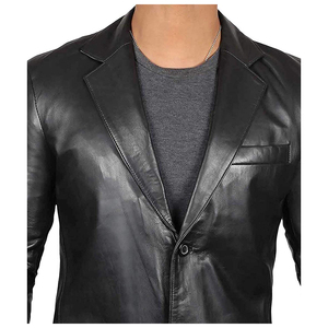 Men Brown Leather <b>Blazer</b> Single Breasted Notched Collar Regular Fit Casual Jacket - Product Image 2